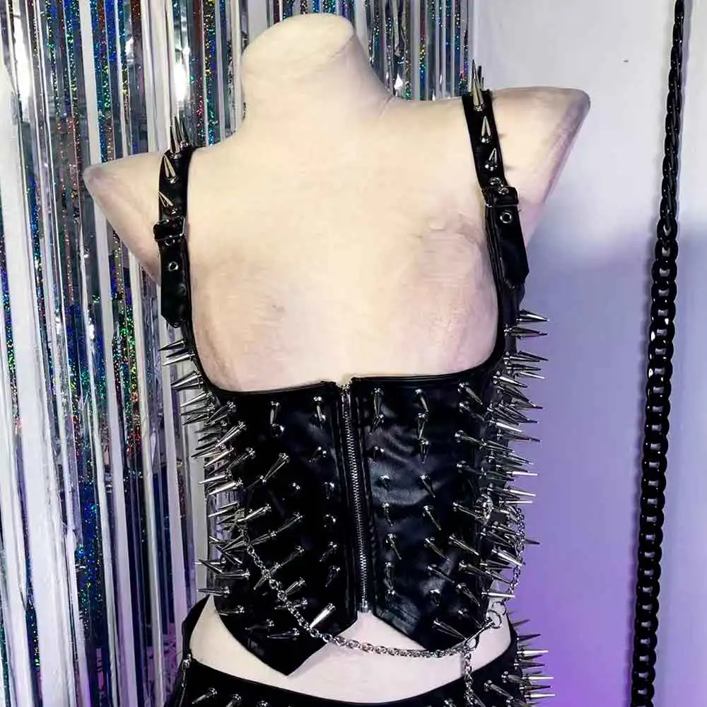 Chain Y2K TOPS 90s Studded Rivet Harajuku Gothic Tank Punk Rock Eco E-Girls Teen Grunge Fairy Emo Kawaii DIY Goth Hand Made 2025