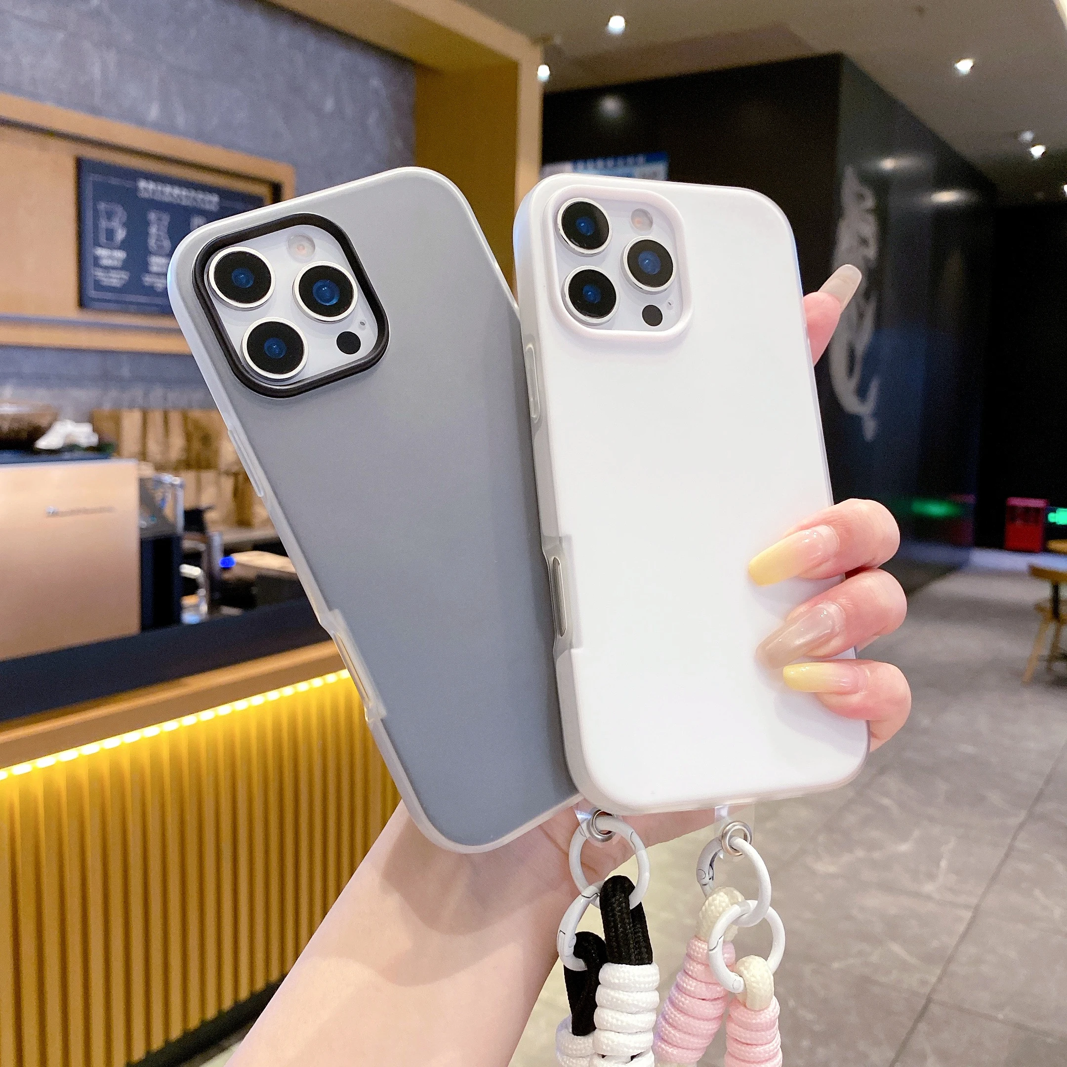 Bonbonfarbene 2-in-1-Handyhülle mit Handgelenkschlaufe für iPhone 17 11 13 12 14 15 16 Pro Max XS XR X 7 8 Plus 17 Air mit Lanyard, matte Abdeckung – Detail 3