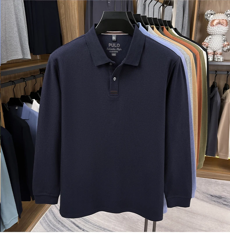 Hochwertiges Langarm-Poloshirt aus 100% Baumwolle für Herren, neue Luxus-Modemarke, Frühling/Herbst, luxuriöser Komfort, lässiges Business-T-Shirt. – Detail 25