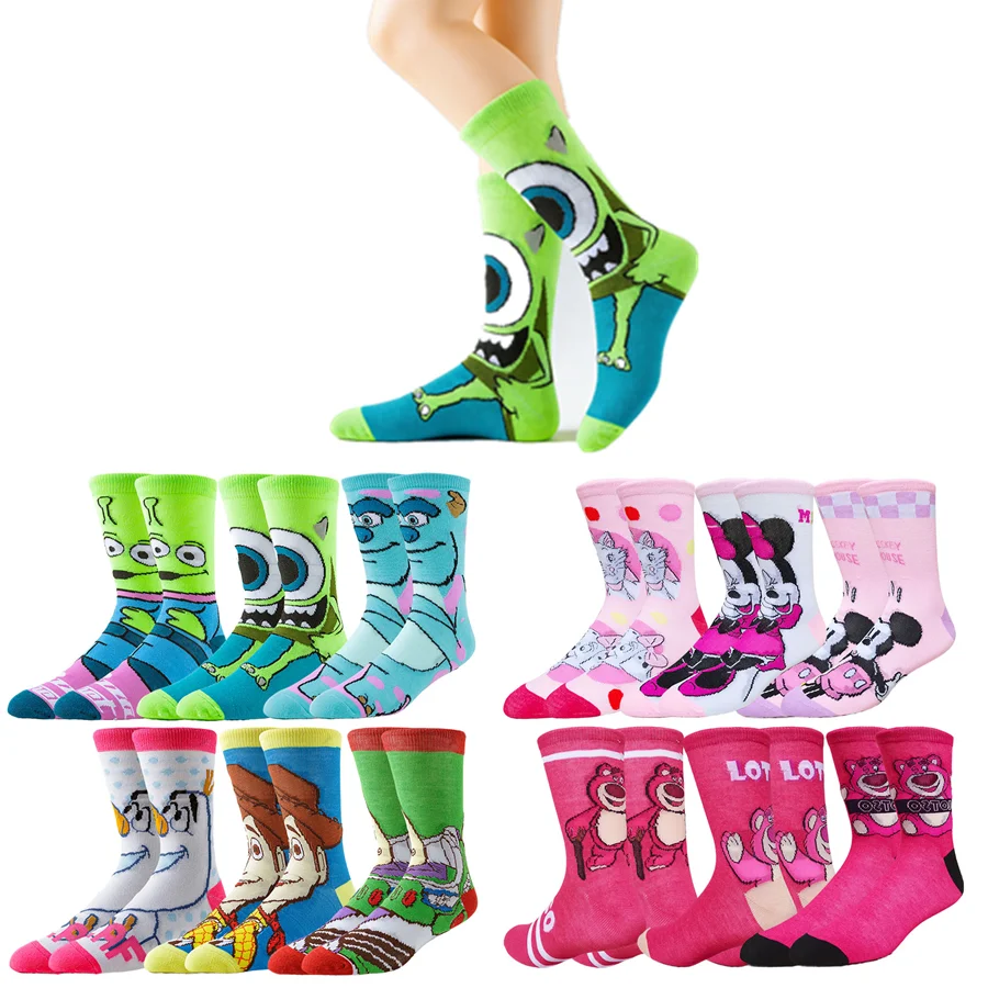 

Носки в стиле уличной моды Disney с забавными мультяшными аниме-персонажами для мужчин и женщин, повседневные носки в стиле хип-хоп, необычные носки средней длины