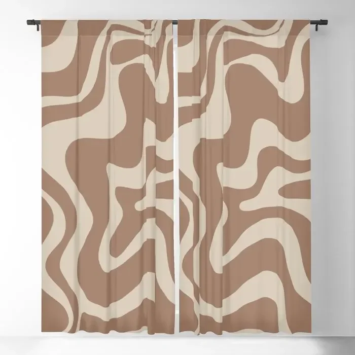 Brown and Beige Liquid Swirl Blackout Curtains 3D Print Window Curtains for Bedroom Living Room Decor Window Treatments