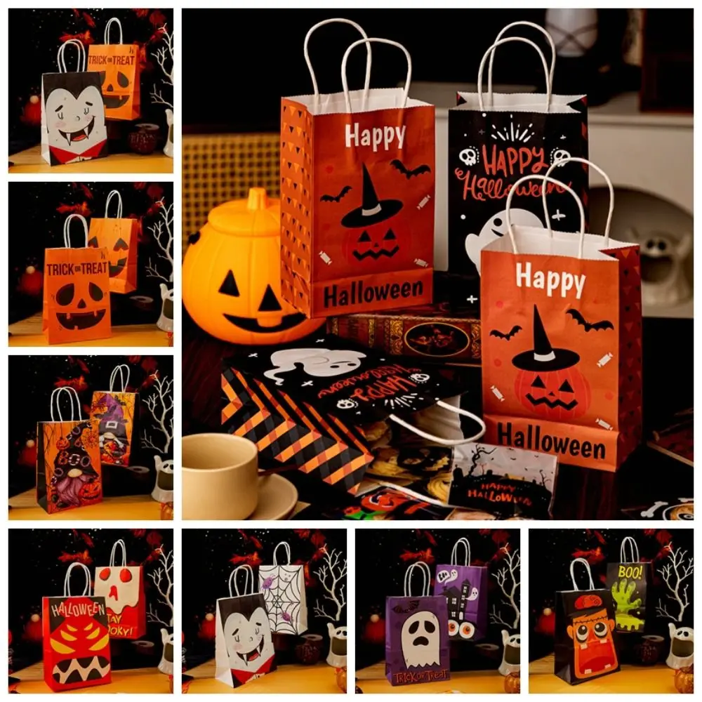 Sacchetto di carta Kraft di Halloween sacchetti per dolcetti zucca Ghost Bat Cat Pattern Totes Bag dolcetto o scherzetto favore della festa di