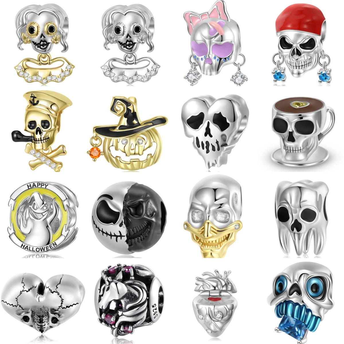 

925 Sterling Silver Halloween Skeleton Pirates Boys Girls Coffee Cup Charm Gift Fit Original Bracelet Diy Jewelry Accessories