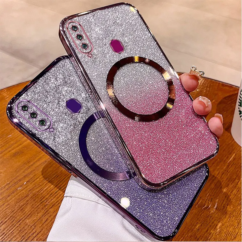 

For Samsung A20S Case Electroplated transparent phone case with flash paper lens fully covered and anti drop
