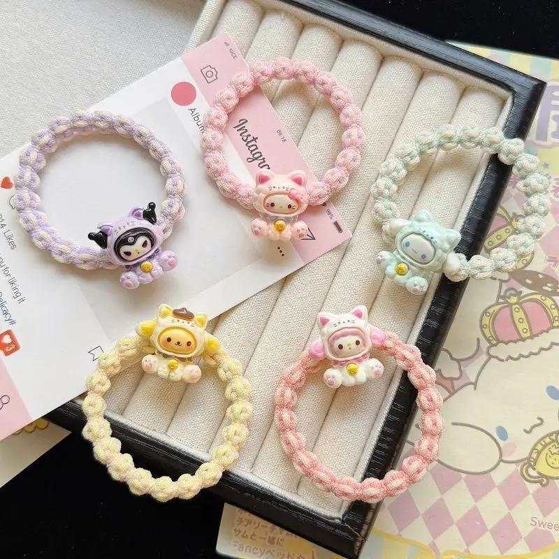 

Новая веревка для волос с рисунком My Melody, вязаная резинка для волос Cinnamoroll, милый студенческий хвост, резинка для волос, аксессуар для волос, подарок для девочки