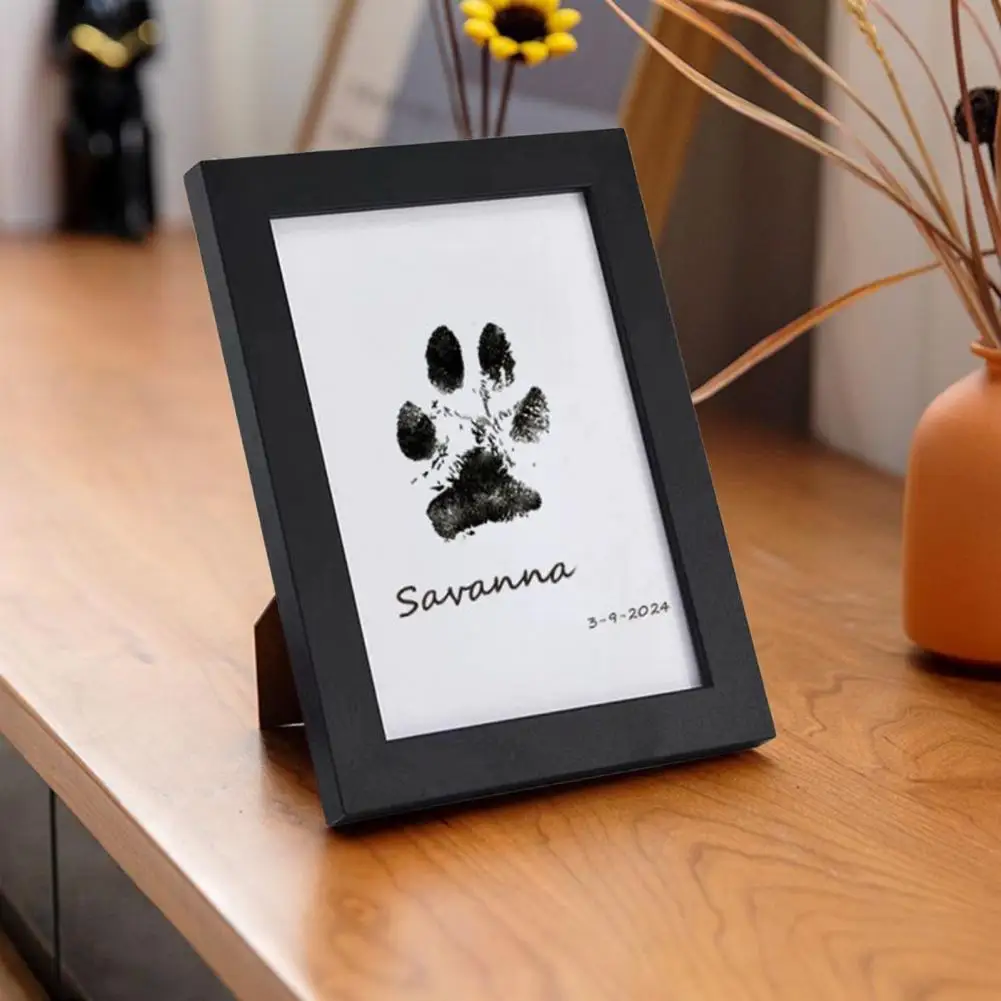 Pet Footprint Keepsake Frame Pet Paw Printing Kit with Wooden Photo Frame Diy Dog Cat Impression Set for Puppy Kitten for Pet