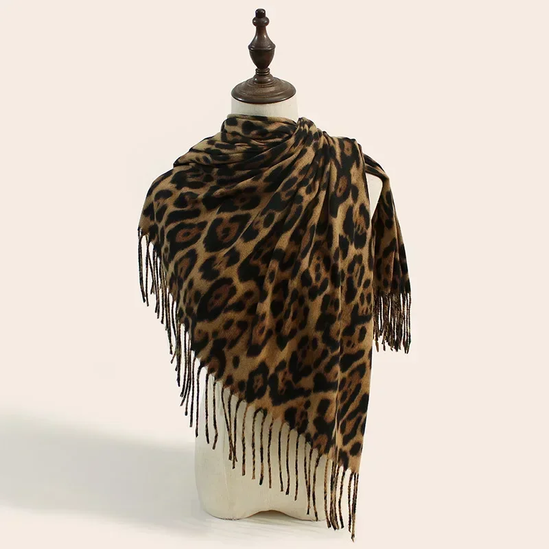 1Pc Winter Scarf Leopard Print Scarf Thickened Warm Cashmere Scarves Luxury Scarvf Shawl Women Men Shawls Scarf Wrap New Fashion