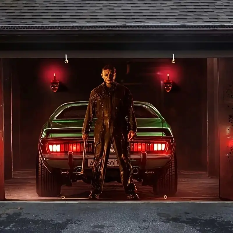 

Винтажный гобелен ужасов VIKAMA в гараже, прочный для украшения стен крыльца, подходит для тематической сцены побега на Хэллоуин