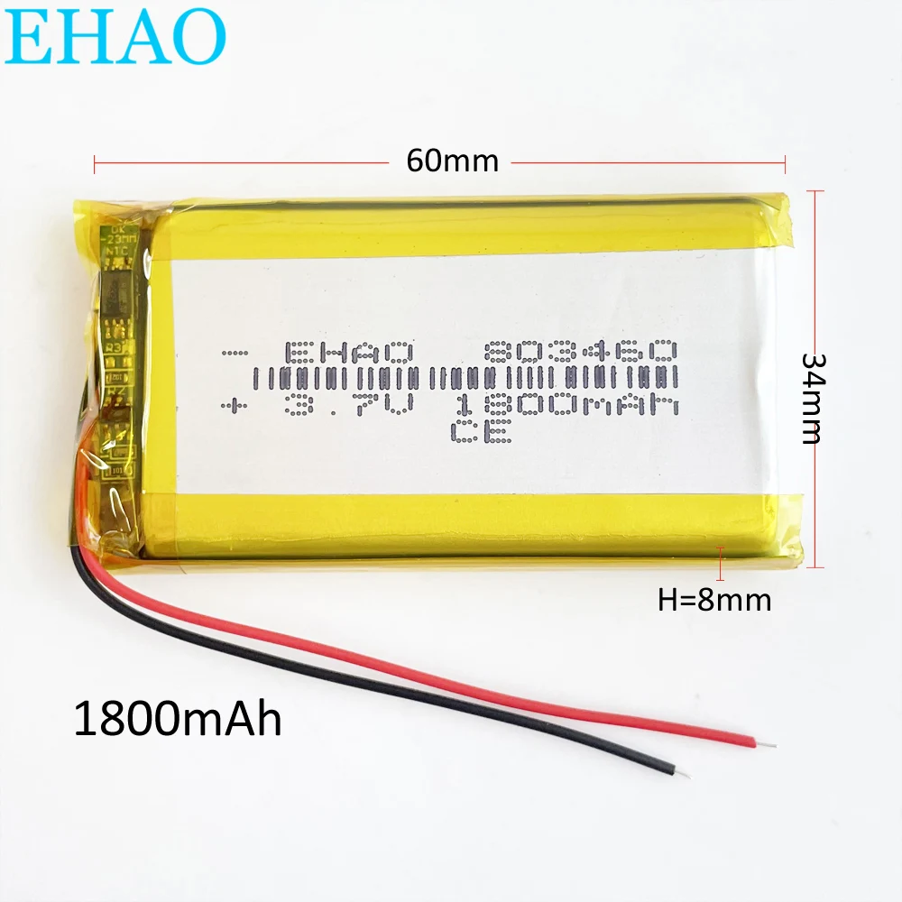 3.7V 1800mAh Lipo Rechargeable Battery  803460 + JST 3pin Plug For GPS Navigator DVD Recorder Headset E-book Camera Bluetooth