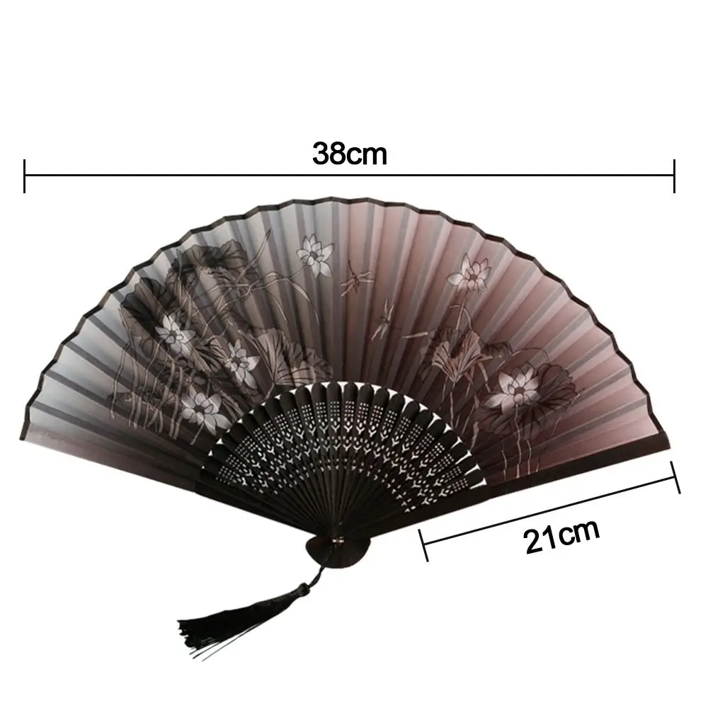 Chinese Silk Vintage Folding Fan Bamboo Hand Fan Tassel Elegent Shank Classical Dance Fan Colorful Hand Fan Home Decoration