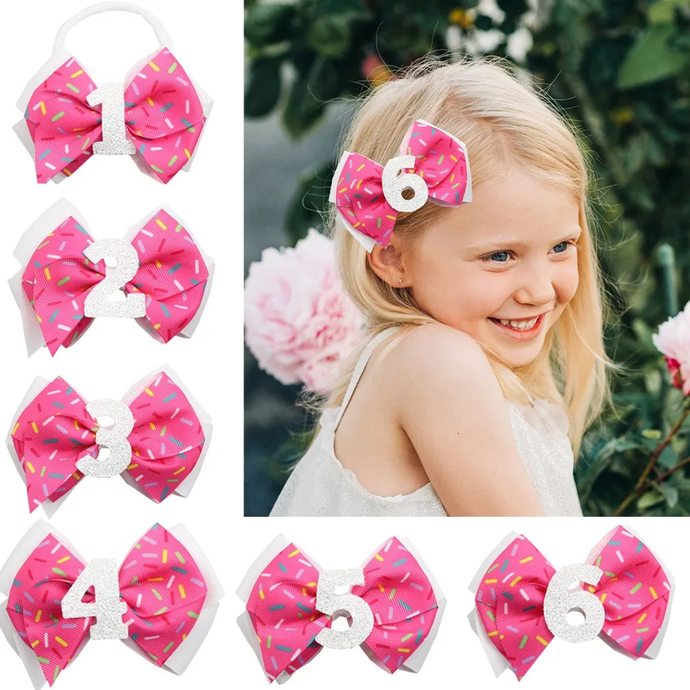 

24pcs Glitter Hair Clips for Baby Girls Ice Cream Print Satin Ribbon Bows Barrettes Hairpins Birthday Party Accessory Bulk Pack