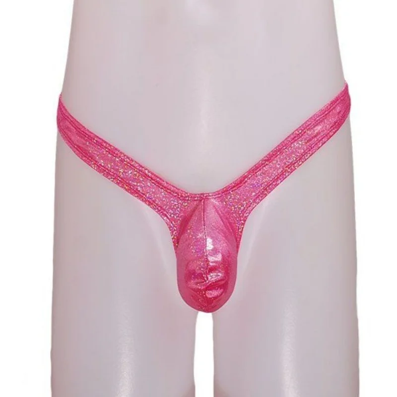 Laser Colorful Men's G-String Underwear Sexy Men's Briefs U Convex Male Underpants Low Waisted Thong Private Party Club Panties