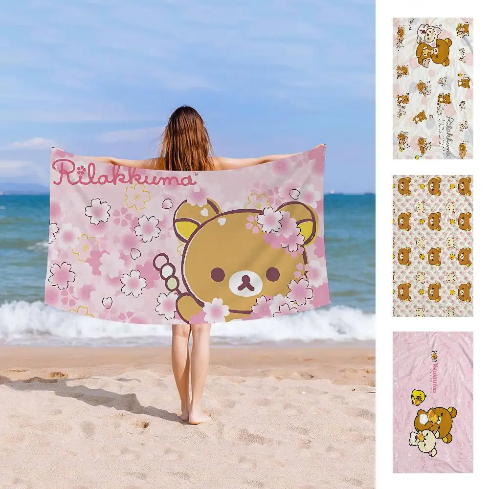 R-Rilakkuma Microfiber Printed Beach Towel Mountain Climbing Yoga Beach Swimming Running Absorbent Soft Towel