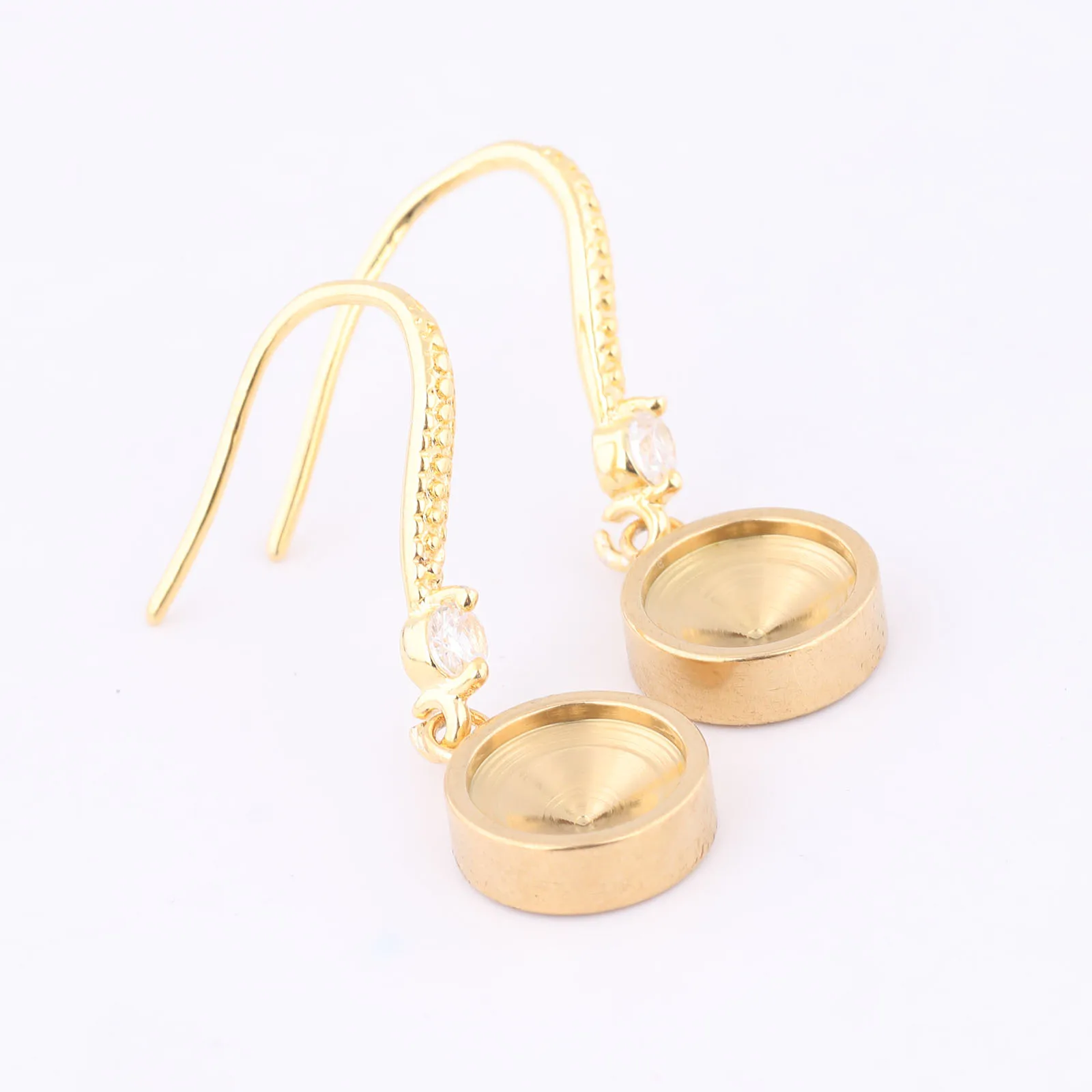 6pcs Stainless Steel Gold Plated Earring Bezel Settings For 8mm Crystal Stones Diy Earrings Hooks Findings For Jewelry Making