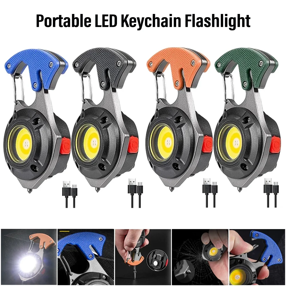 Multifunctional Mini Keychain COB Work Light Type-C Rechargeable With Strong Magnetism Outdoor Camping Climbing Emergency Lamp