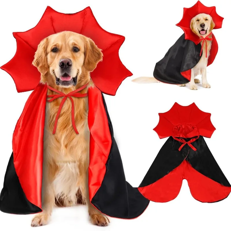 

Halloween Pet Costume Vampire Cat Dog Cape Adjustable Devil Cloak with Bat Wings Red Black Gothic Party Outfit for Puppy Kitten