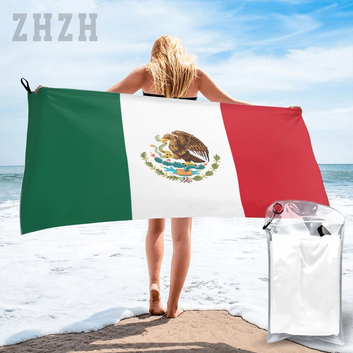 More Design Bath Towel Mexico Flag Emblem Quick dry Microfiber Absorbing Soft Water Breathable Beach Swimming Bathroom