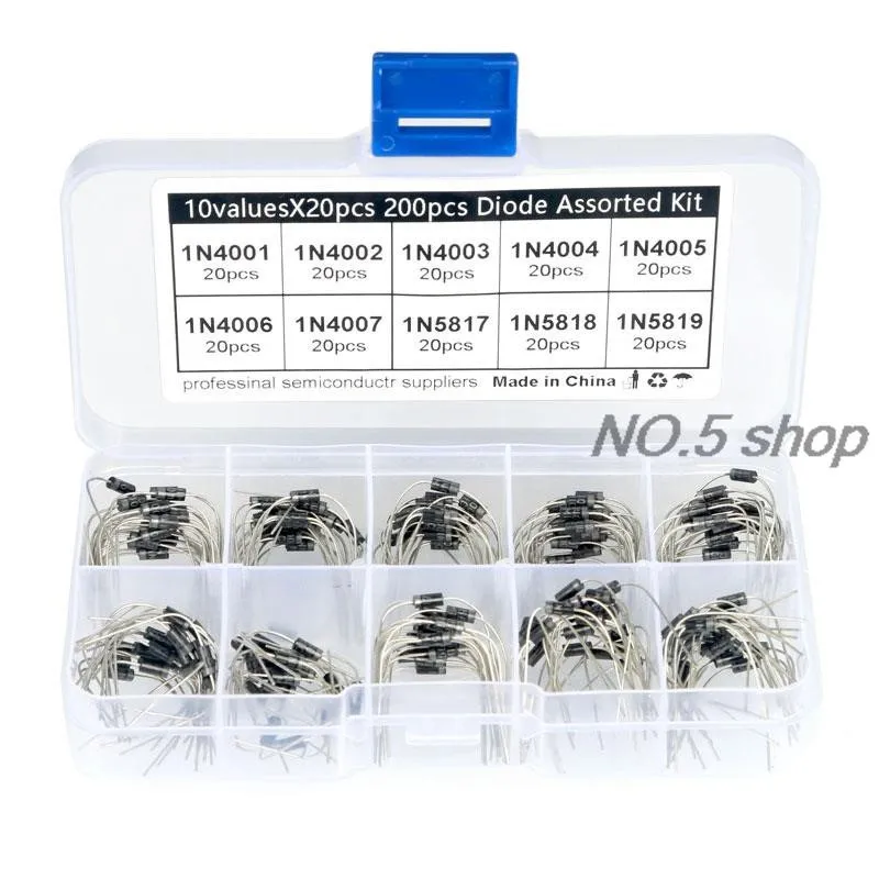 200Pcs 10 Kinds Of Rectifier Diode Sets 1N4001-1N4007 1N5817-1N5819