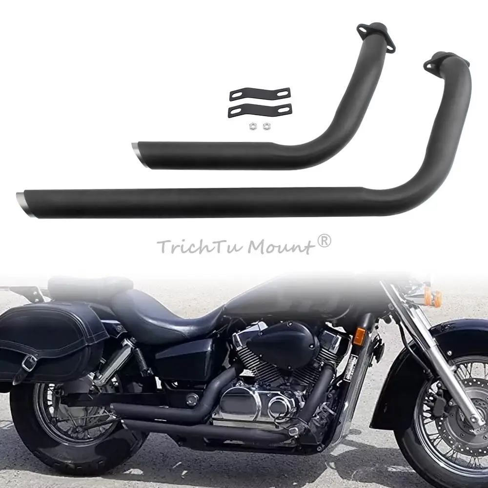 Motorcycle Complete Exhaust System Full Muffled Pipes For Honda Shadow ACE 750 VT750C Black VT750CD Deluxe 1997-2003 2Pcs