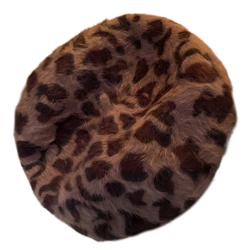 Retros Styles Leopards Pattern Soft Hat Comfortable Plush Hat for Stylish Ladies and Fashion Enthusiasts