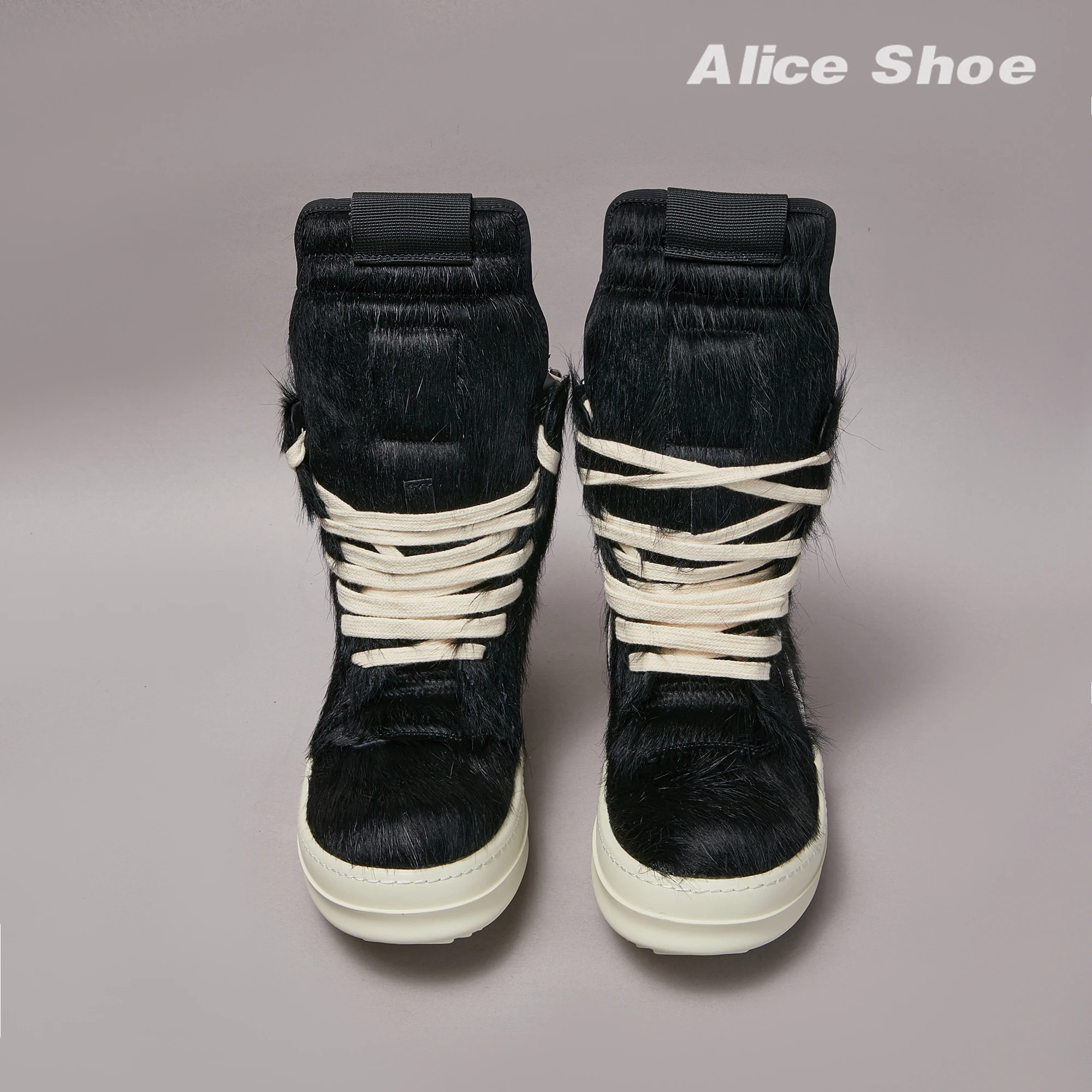 Brand Women Sneaker Horse Fur Casual High Top Men Shoe Leather Geobasket Black Zipper Designer Trainer Thick-sole Ankle Boot