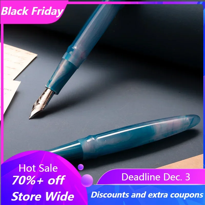 Gold Star Classic Torpedo Blue Translucent Acrylic Fountain Pen M 0.7MM Long Knife Office Supplies Stationery Calligraphy Pen