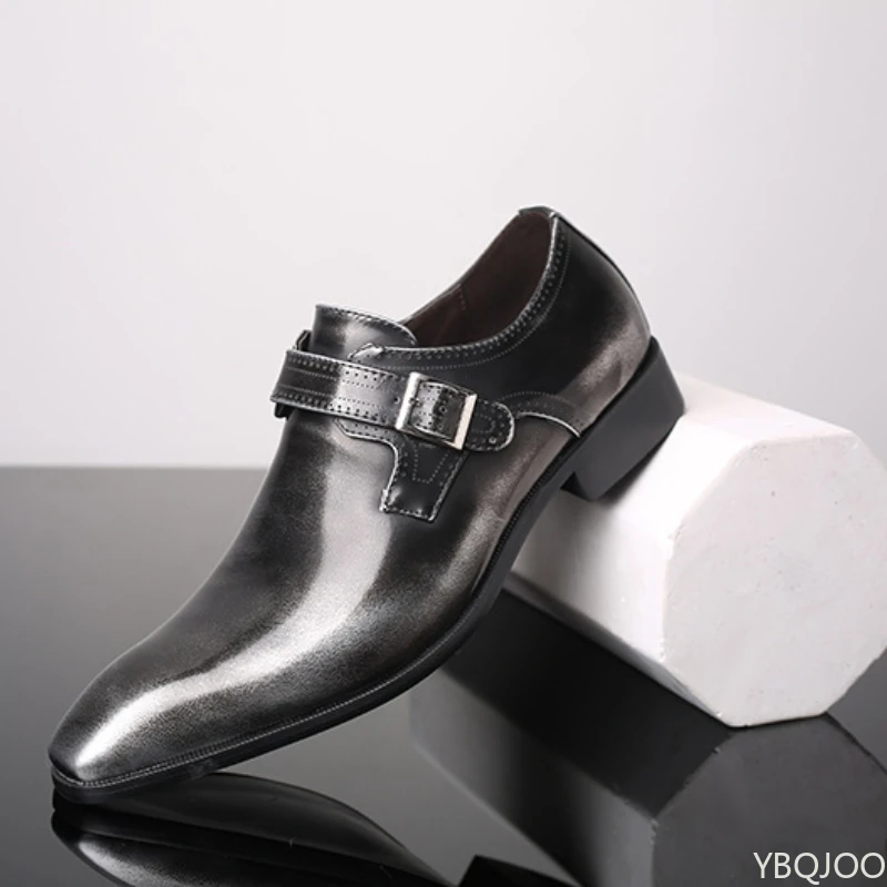 Belt buckle Men's Shoes Fashion Low heel Dress shoes British plus size Leather non slip Footwear Male Formal Suit Shoe Homme - Image 4