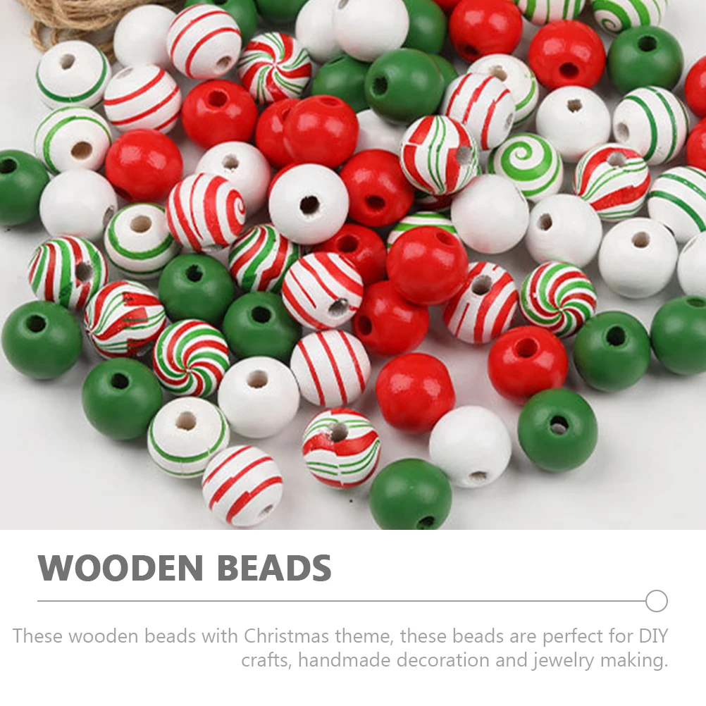 

Christmas Wood Beads Set 10M Hemp Rope DIY Making Supplies Round Beads Jewelry Crafts Home Decor Wooden Bead Kit
