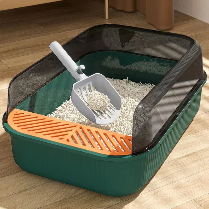 Large Capacity Cat Litter Box Semi-closed Plastic Sand Box for Cats Pet Toilet Anti Splash Cat Tray Cleaning Bath Basin Supplies