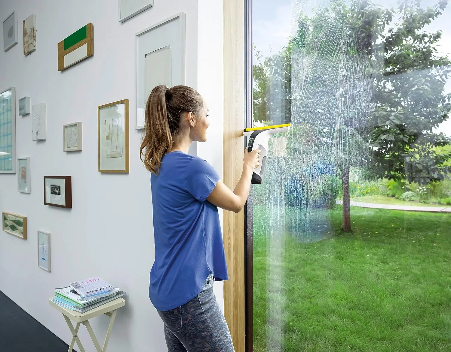 battery operated window cleaner WV 6 Plus (extra long battery life: 100 min, replaceable suction nozzle, spray bottle with micro