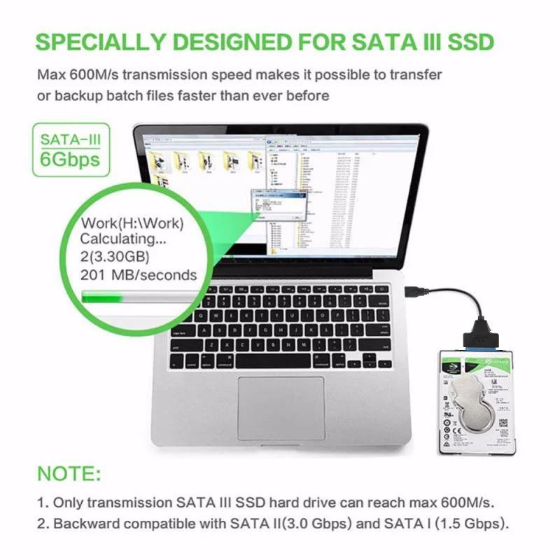 كابل SATA إلى USB 3.0 / 2.0 يصل إلى 6 جيجابت في الثانية لمحرك الأقراص الصلبة الخارجي SSD مقاس 2.5 بوصة محول SATA 3 22 Pin USB 3.0 إلى سلك Sata III