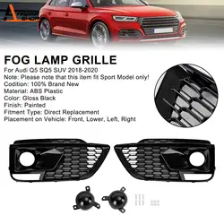 Areyourshop RSQ5 Black Front Honeycomb Fog Lamp Grilles Cover for Audi Q5 SQ5 2018 2019 2020