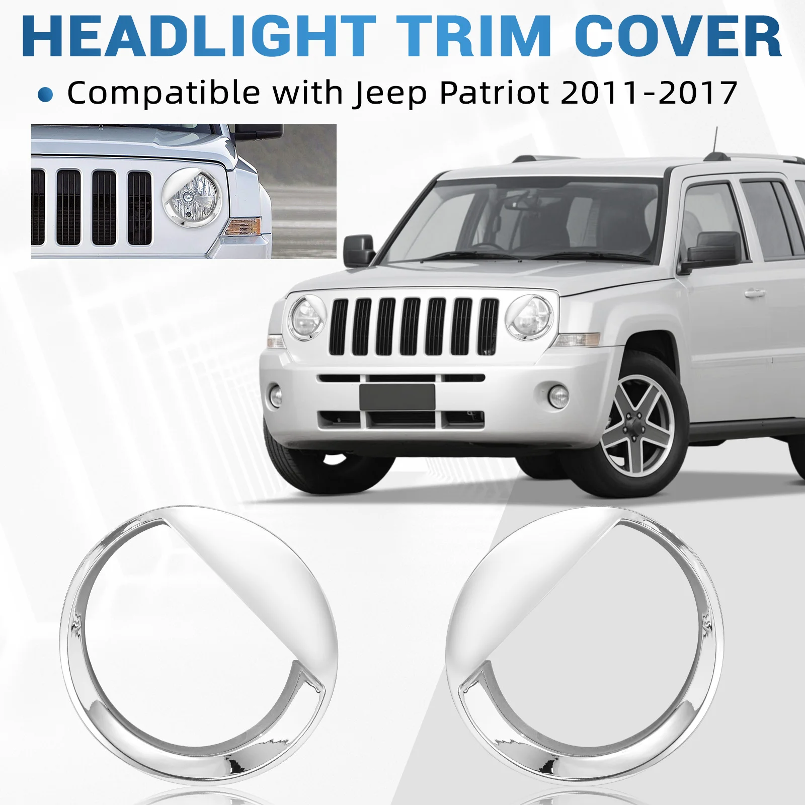 

2PCS Front Headlight Ring Bezels Trim Cover For Jeep Patriot 2011 2012 2013 2014 2015 2016 2017 Angry Eye Style Headlight Covers