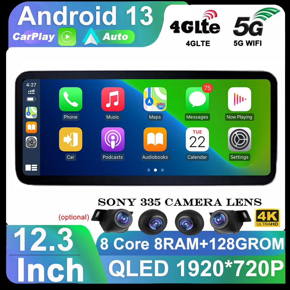 

12,3-дюймовый автомобильный мультимедийный плеер Android 13 для Mercedes Benz A CLA GLA W176 C117 X156 WIFI 4G SIM Carplay GPS Navi стерео 360 камера