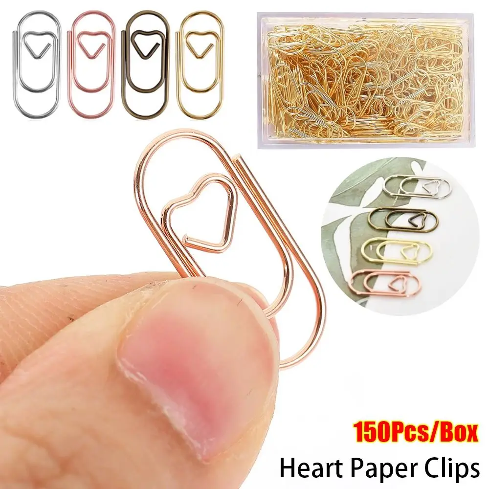

150 шт. новые офисные школьные аксессуары, скрепки для бумаг, золото, розовое золото, металлический зажим для переплета, мини-держатель для зажимов в форме сердца