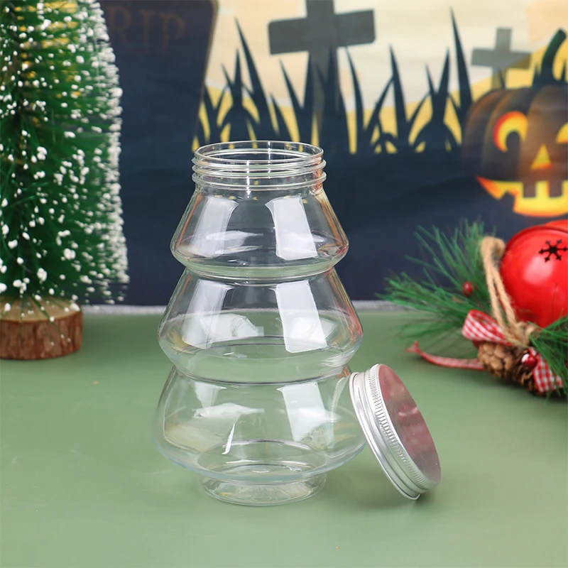 1PC 500ml Creative Transparent Plastic Christmas Tree Storage Jar Decorative Wedding Candy Jars Living Room Snack Organizer