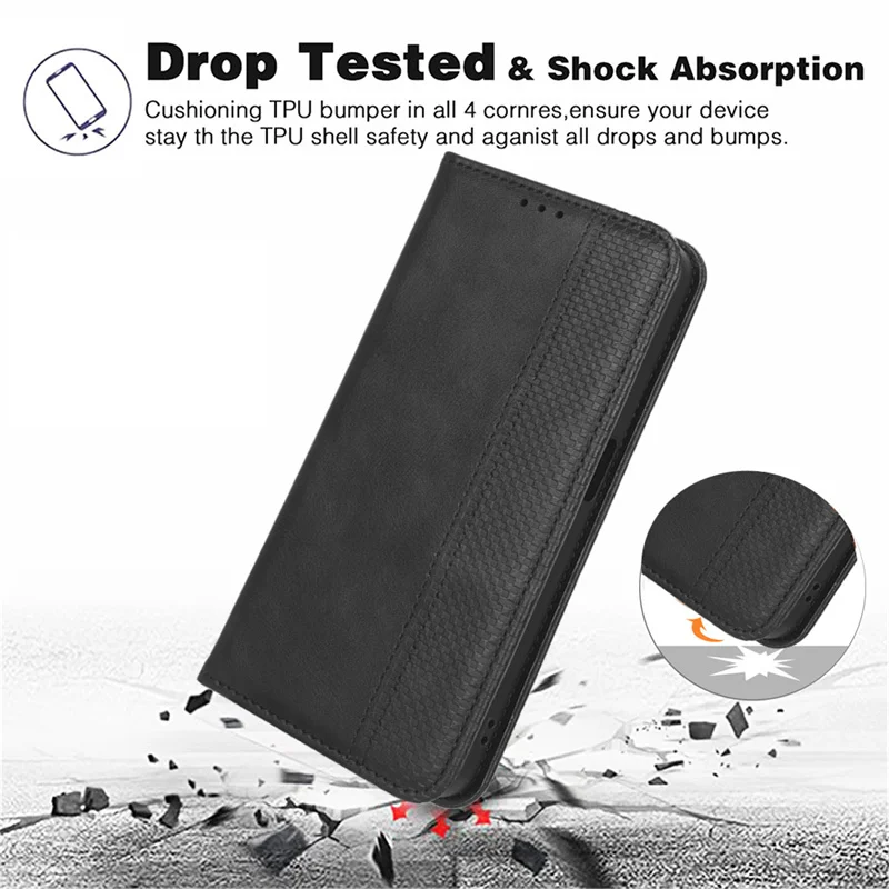 For Fcnt Arrows We2 Plus F-51E leather retro self-attaching phone case Of Fcnt Arrows We2 + case flip magnetic wallet cover