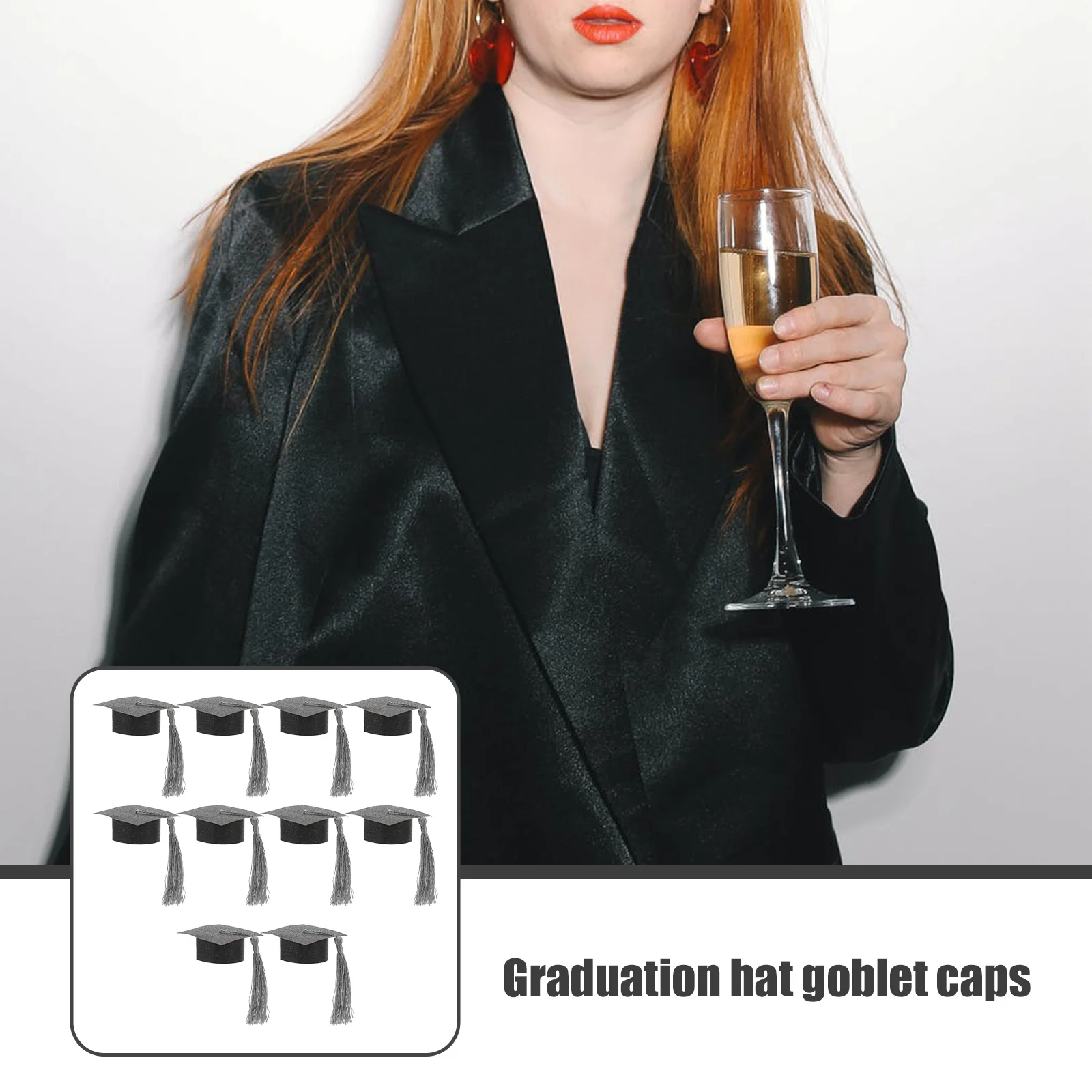 

10pcs Graduation Tassel Doctor Cap Goblet Cover Mini Hat Wine Cup Decor For Graduation Party Supplies Decoration Reusable Diy