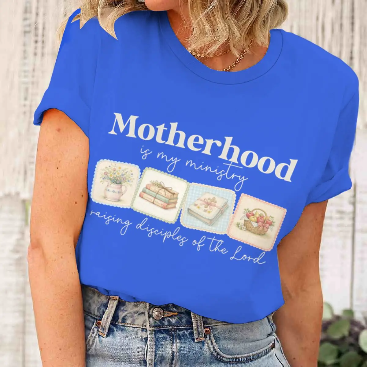 Motherhood T-shirts For Women Vintage Plant Books Christianity Print T Shirt Short Sleeve Tops Mama Life Ladies Crewneck Tshirt view 3