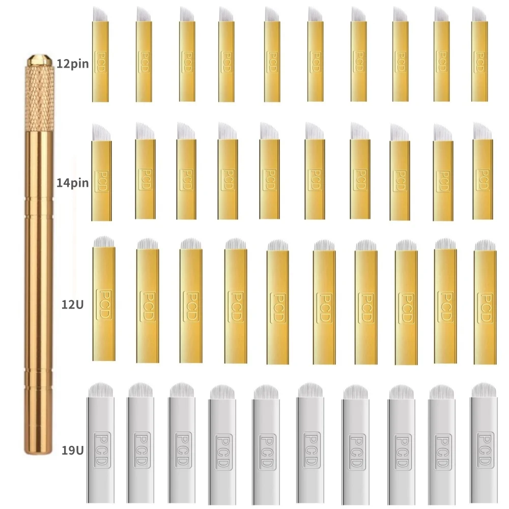 

Golden Tebori 3D Tattoo Pen with 40pcs 12PCD Blade Microblading Tattoo Needles Permanent Makeup Manual for Professional Eyebrow