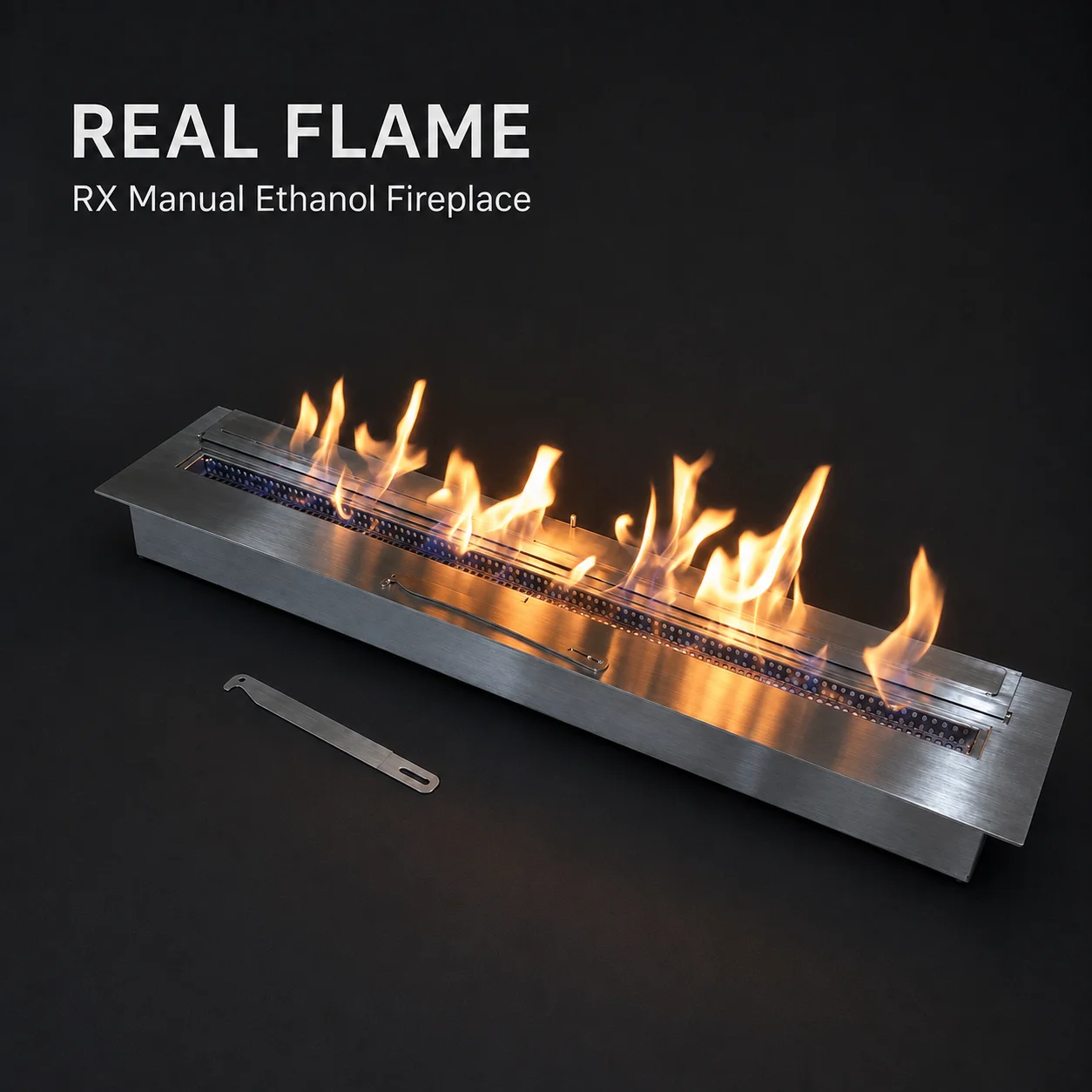 SXFireplace Stainless Steel Linear Manual Bioethanol Burner Insert with Hinged Cover