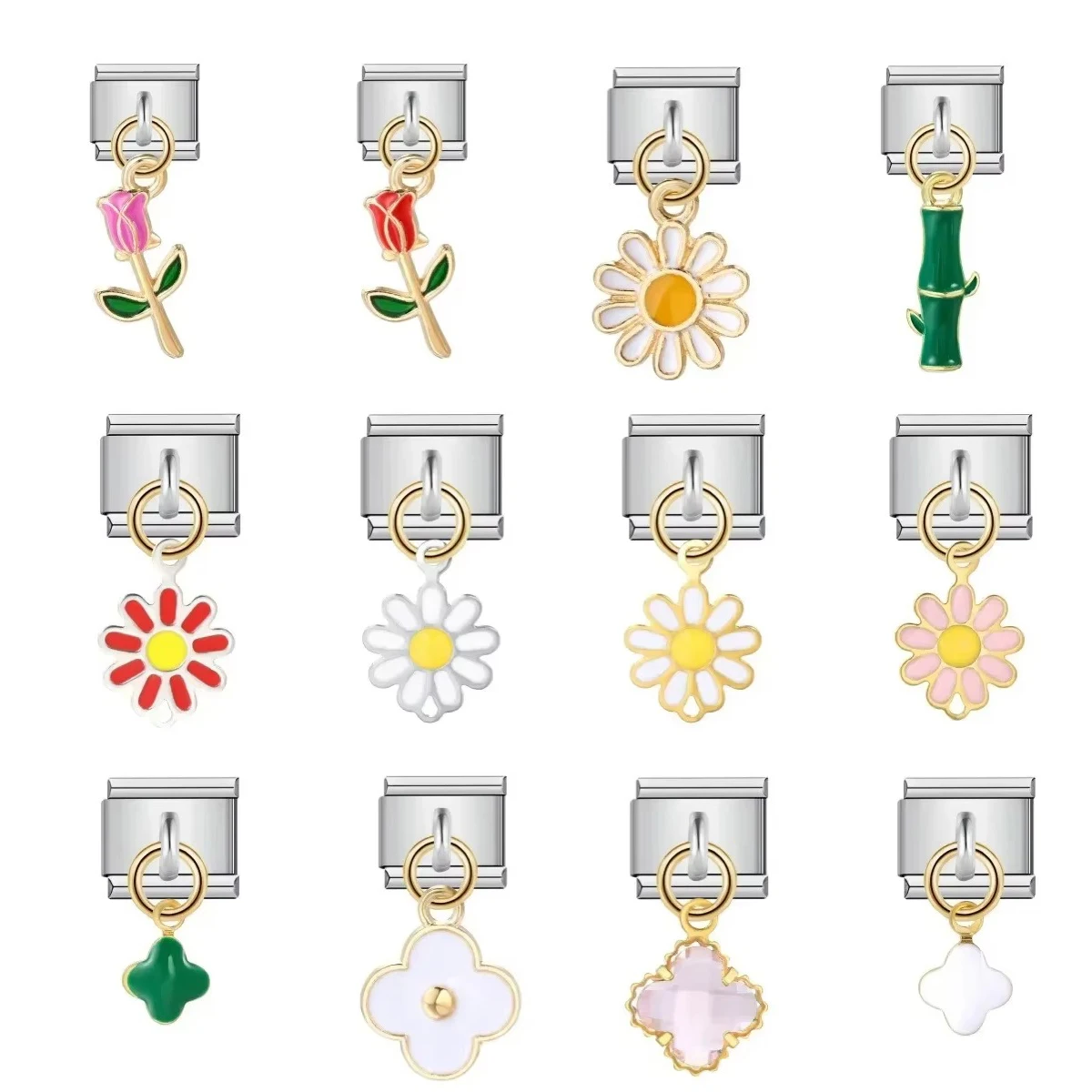 DIY roestvrijstalen armbanden Italiaanse bloemknoppen Charm hanger links passen op 9 mm sieraden maken accessoires Y2k groothandel