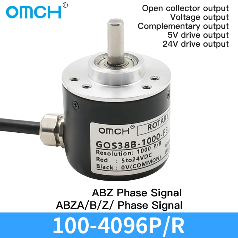 GOS38B Rotary Encoder A/B/Z 3-phase Signal 100 200 360 400 500 600 800 1000 1024 1200 1600 2048 2500 3000 3600 4096P/R DC5-24V