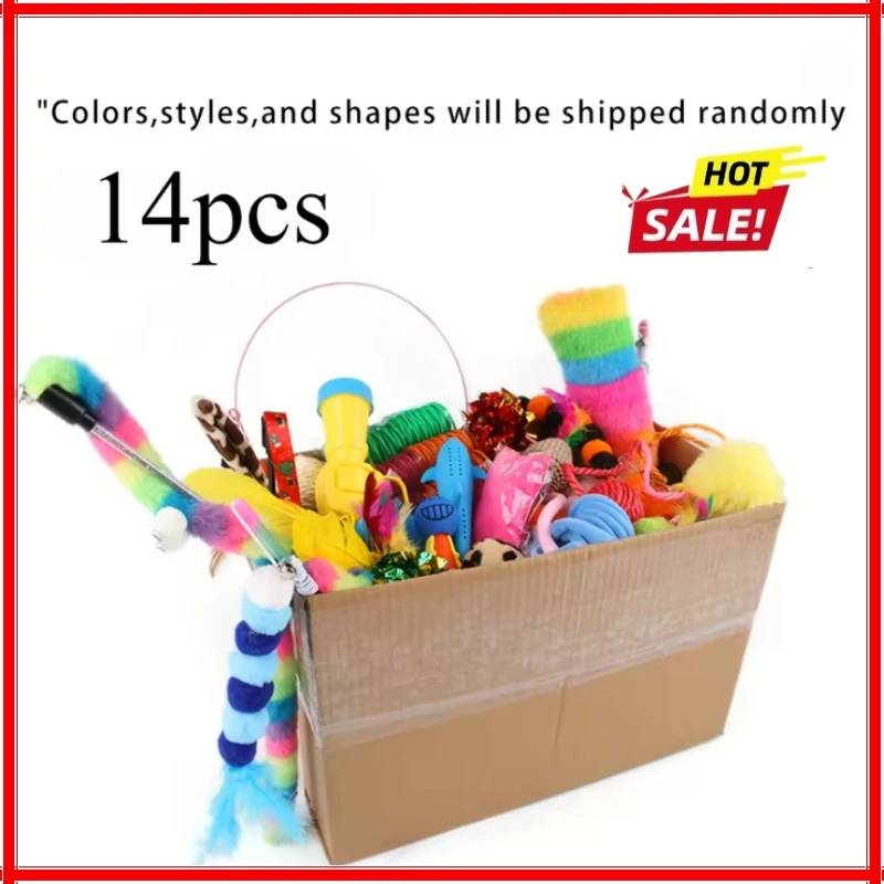 56pcs/28pcs/14pcs Pet Kitten Toys Variety Cat Toy Combination Set Cat Toy Funny Cat Stick Sisal Mouse Bell Ball Cat Supplies