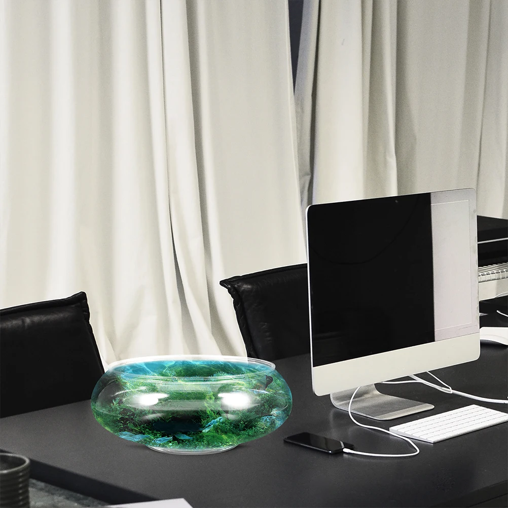 

2Pcs 2800ml Ornamental Fish Tank Transparent Desk Aquarium Plastic Goldfish Bowl Home Office Garden Mini Decorative Breeding