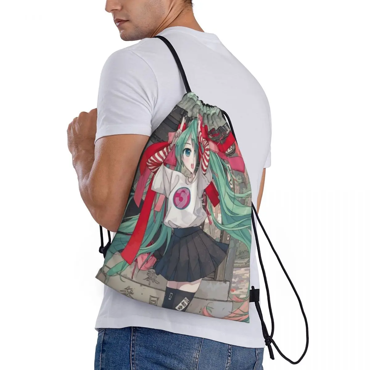 Hatsune-Fourre-tout de plage portable pour adolescents, sac à dos de voyage, sac à chaussures de sport scolaire, sac à dos de proximité Wstring, rangement GT, ata ku