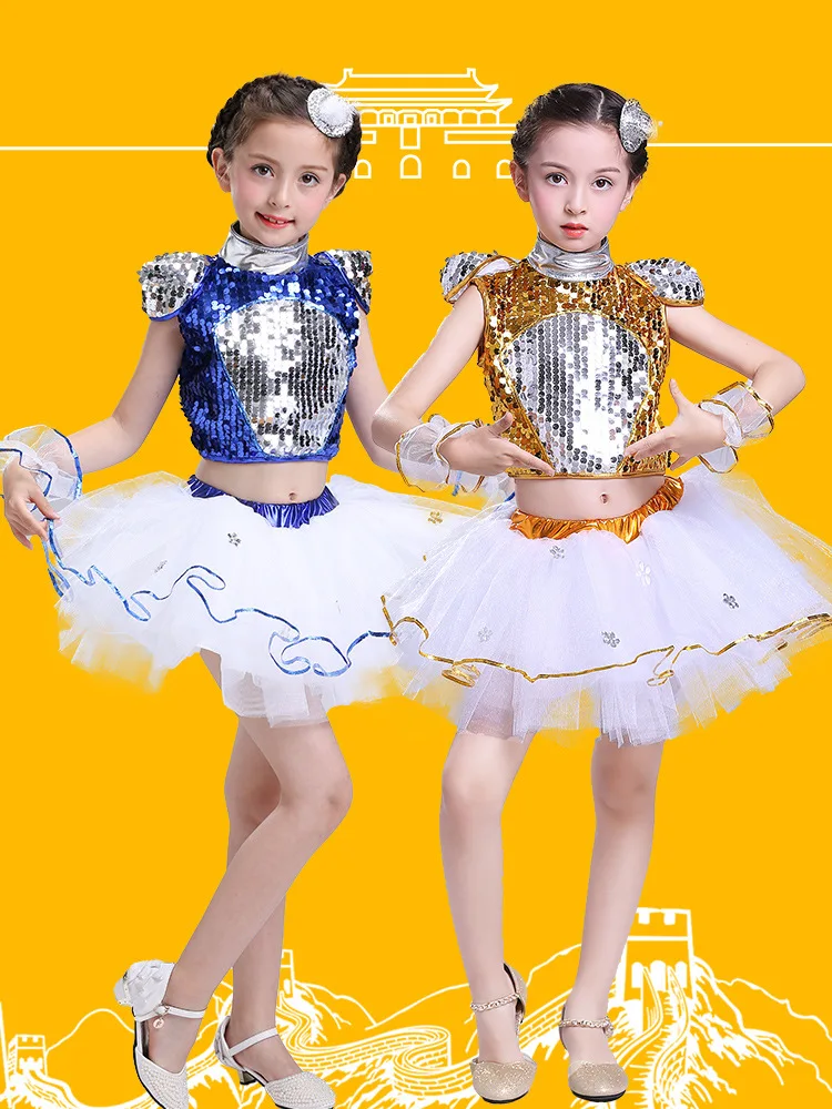 Dance Wear Girls Jazz Dance Street Dance Performance Costumes Children's Modern model Catwalk Sequin Costumes Skirts