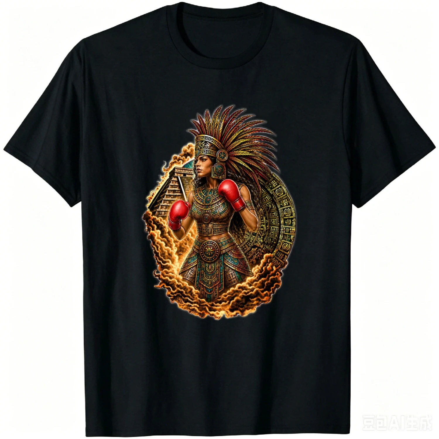 Aztec Woman Warrior Boxer Calendar Mexico Mexican Boxing Long Sleeve T-Shirt Unisex Summer Streetwear Tops Cotton Tee