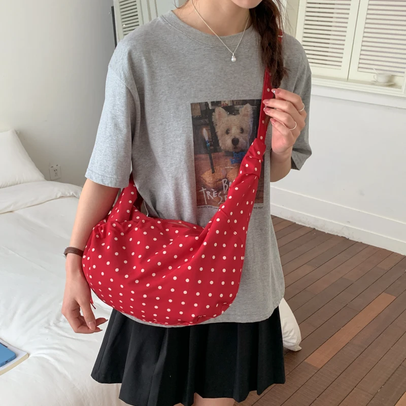 

Women's Polka Dot Hobo Crossbody Bag Soft Lightweight Nylon Adjustable Strap Casual Large Capacity Shoulder Bags