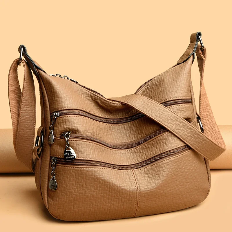 

Solid Zipper Multiple Pockets PU Fashion Shoulder Bags Temperament Large Capacity High Quality Crossbody Bags for Women 2025 New